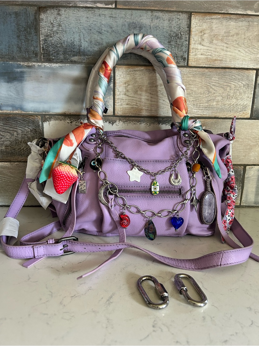 NWT We The Free Baby Emerson Tote in Lilac-All Bag Charms & Scarves Included - Picture 8 of 16